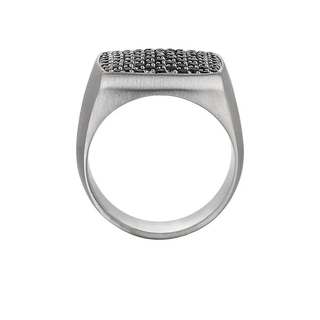 Brushed Cushion Pave Ring - Solid Silver