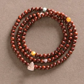 Buddha Stones 925 Sterling Silver Indian Small Leaf Red Sandalwood Fu Character Protection Triple Wrap Bracelet