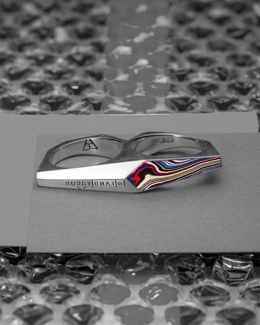 BUDDYLAND® Double Finger Ring: Fordite Inlay