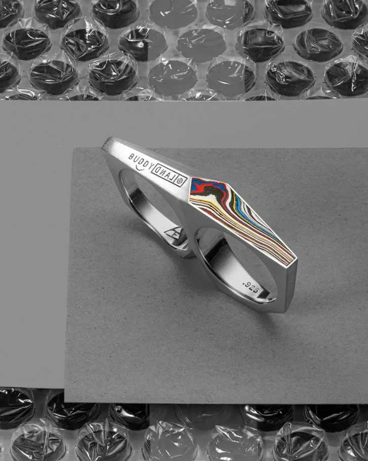 BUDDYLAND® Double Finger Ring: Fordite Inlay