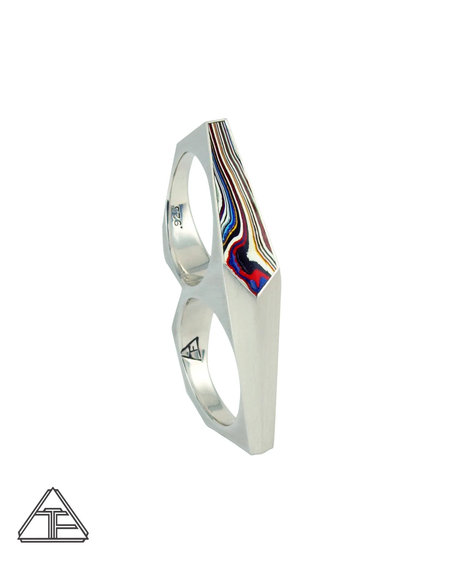 BUDDYLAND® Double Finger Ring: Fordite Inlay