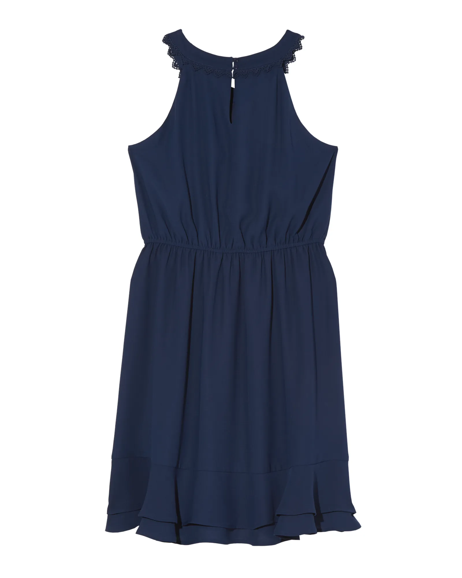 Calabasas Sleeveless Woven A-Line Ruffle Dress | Navy