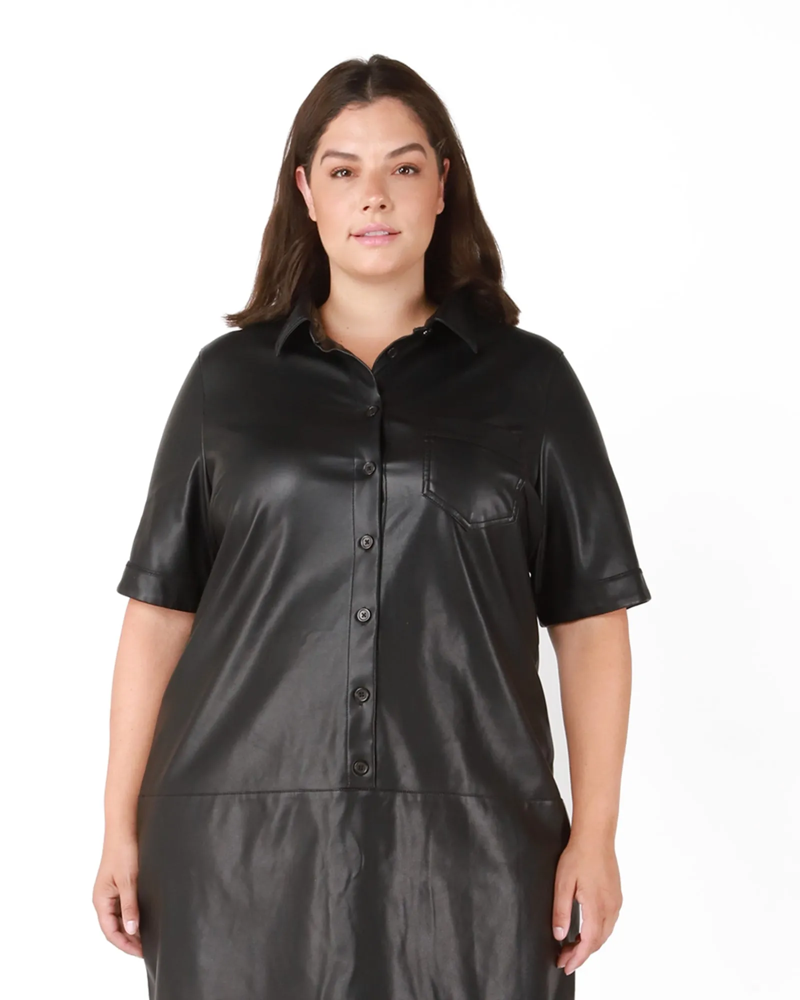 Carla PU Shirtdress | Black