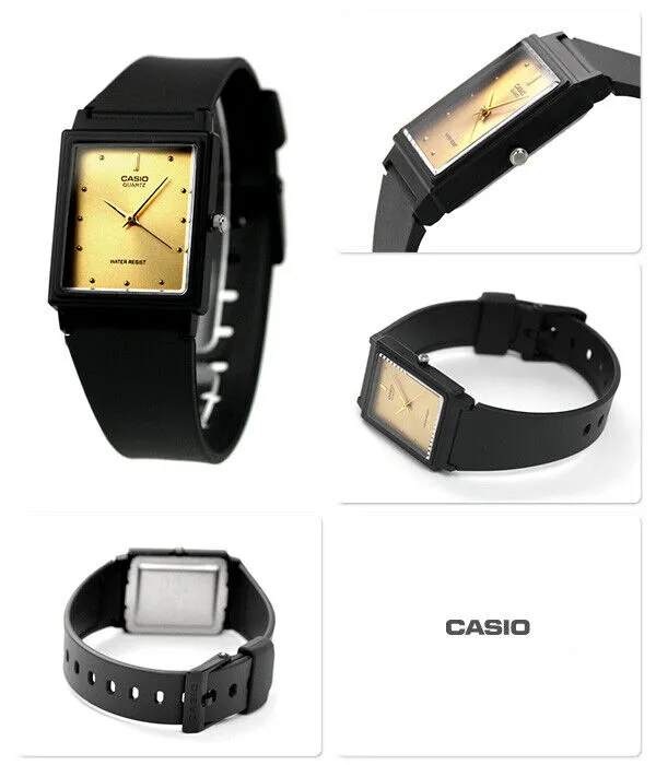 Casio Rectangular Analogue Golden Dial Resin Strap Unisex Watch| MQ-38-9ADF