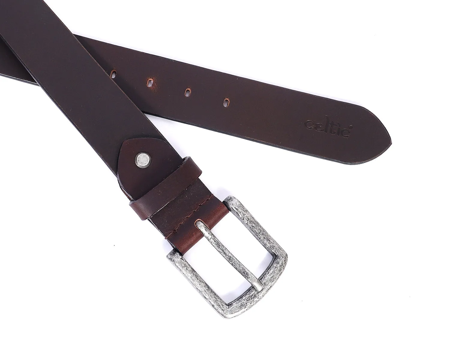 Celtic Brown Leather Belt With Silver Buckle. Art: LB-749