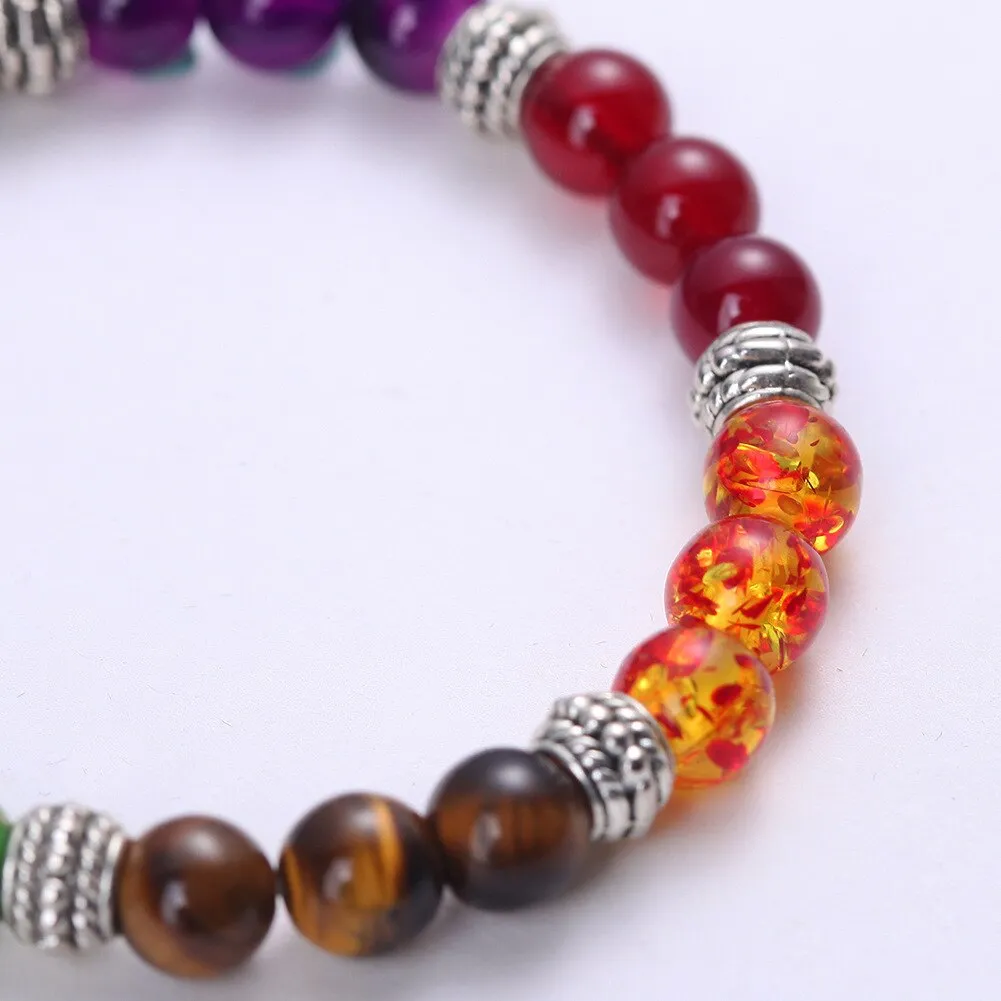 Chakra Mixed Stone Healing Pray Mala Beads Bracelet