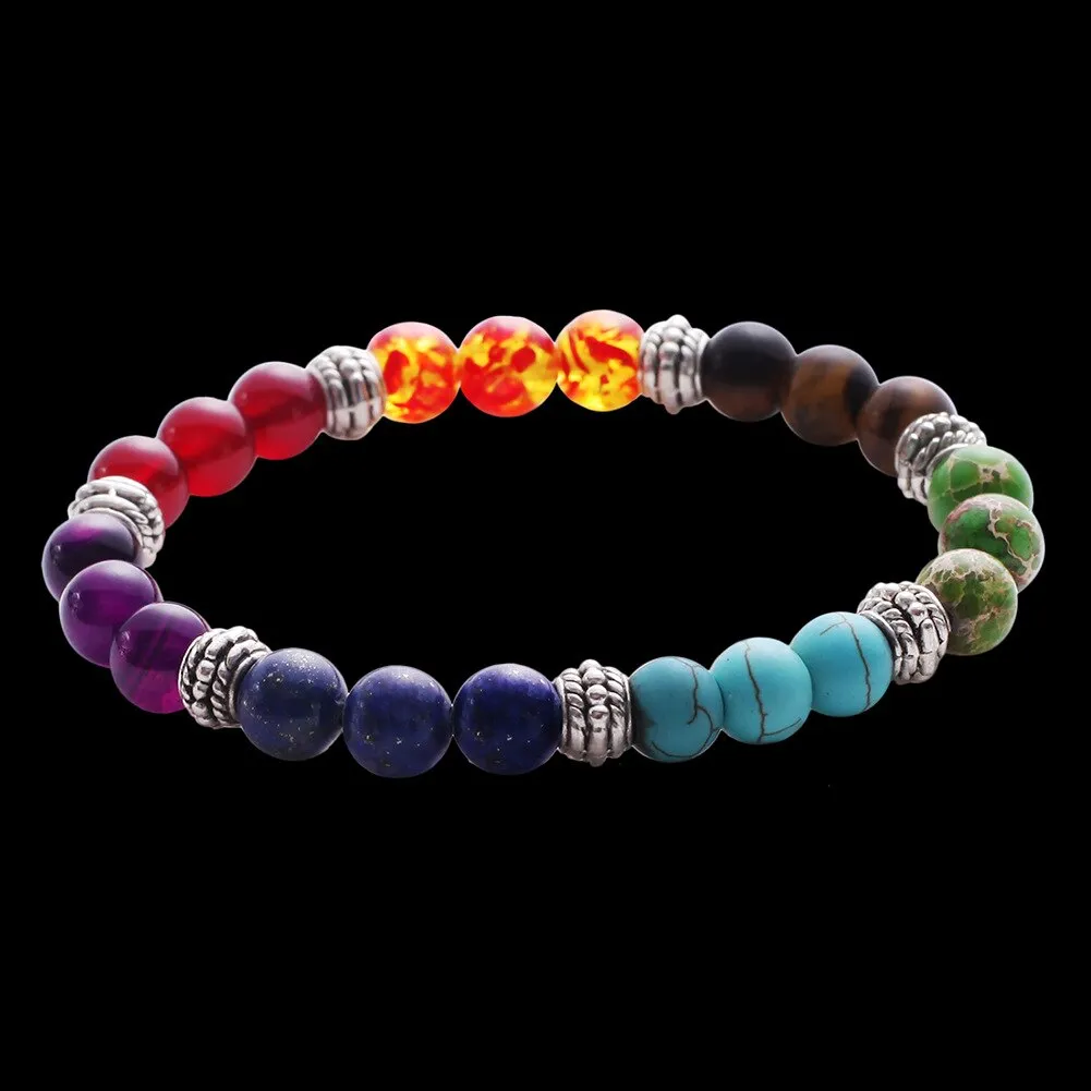 Chakra Mixed Stone Healing Pray Mala Beads Bracelet