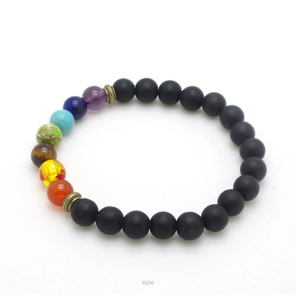 Chakra Mixed Stone Healing Pray Mala Beads Bracelet