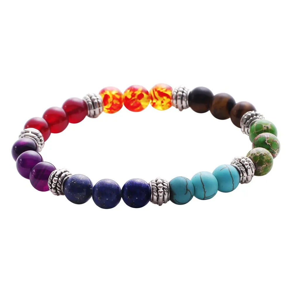 Chakra Mixed Stone Healing Pray Mala Beads Bracelet