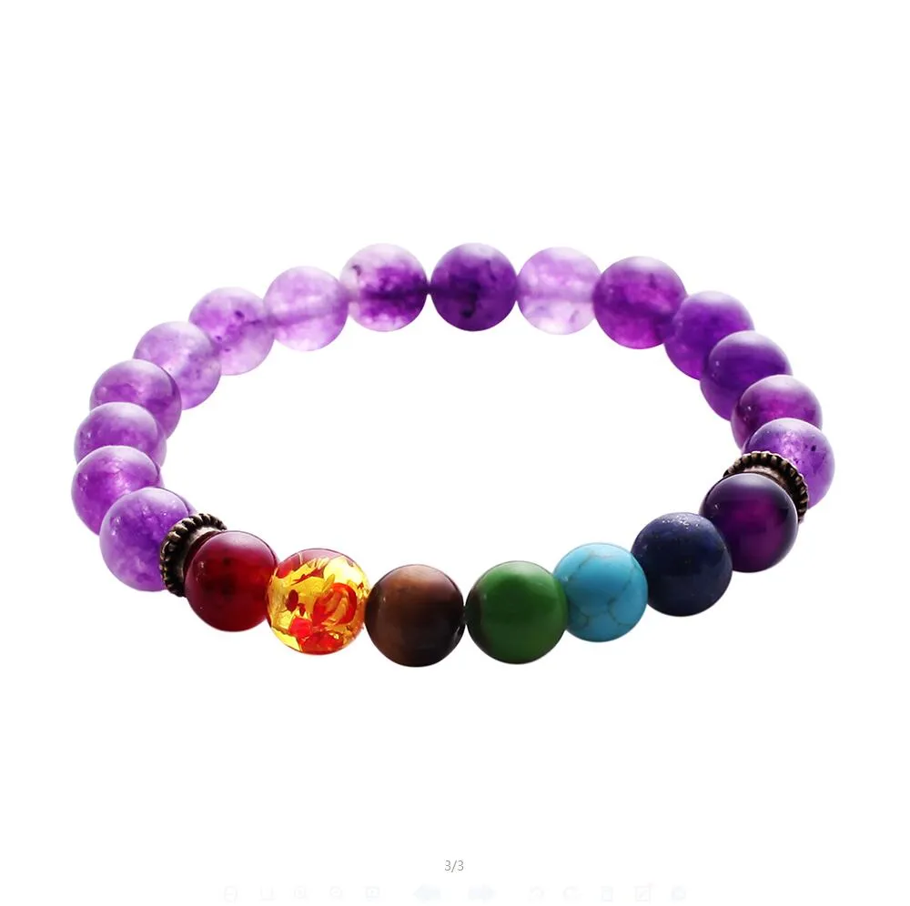 Chakra Mixed Stone Healing Pray Mala Beads Bracelet