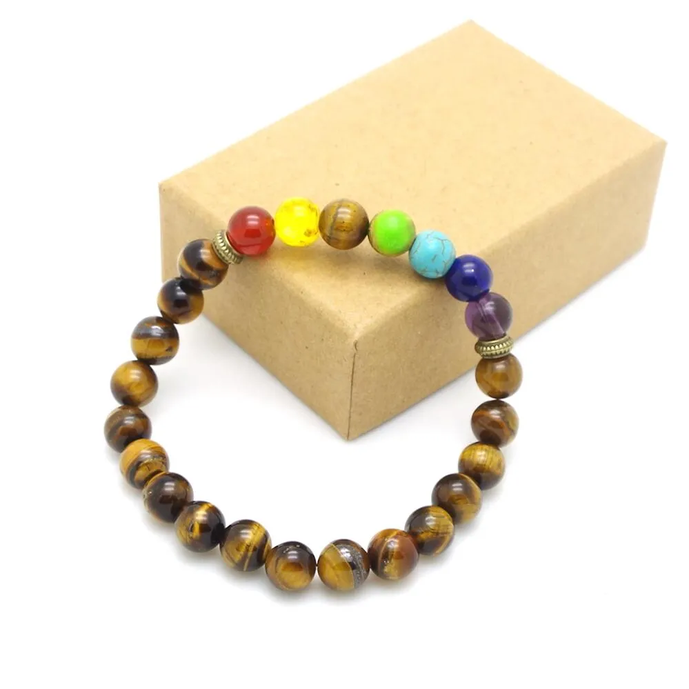 Chakra Mixed Stone Healing Pray Mala Beads Bracelet