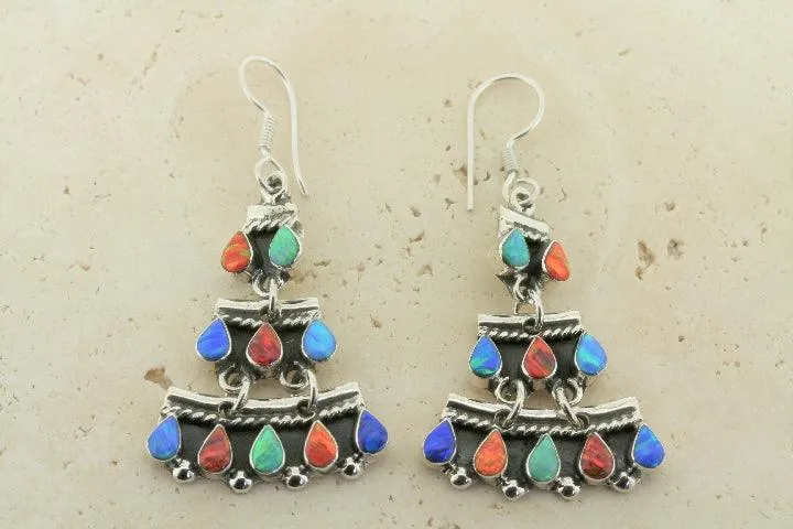 Chandelier earring with opal - 3 tier