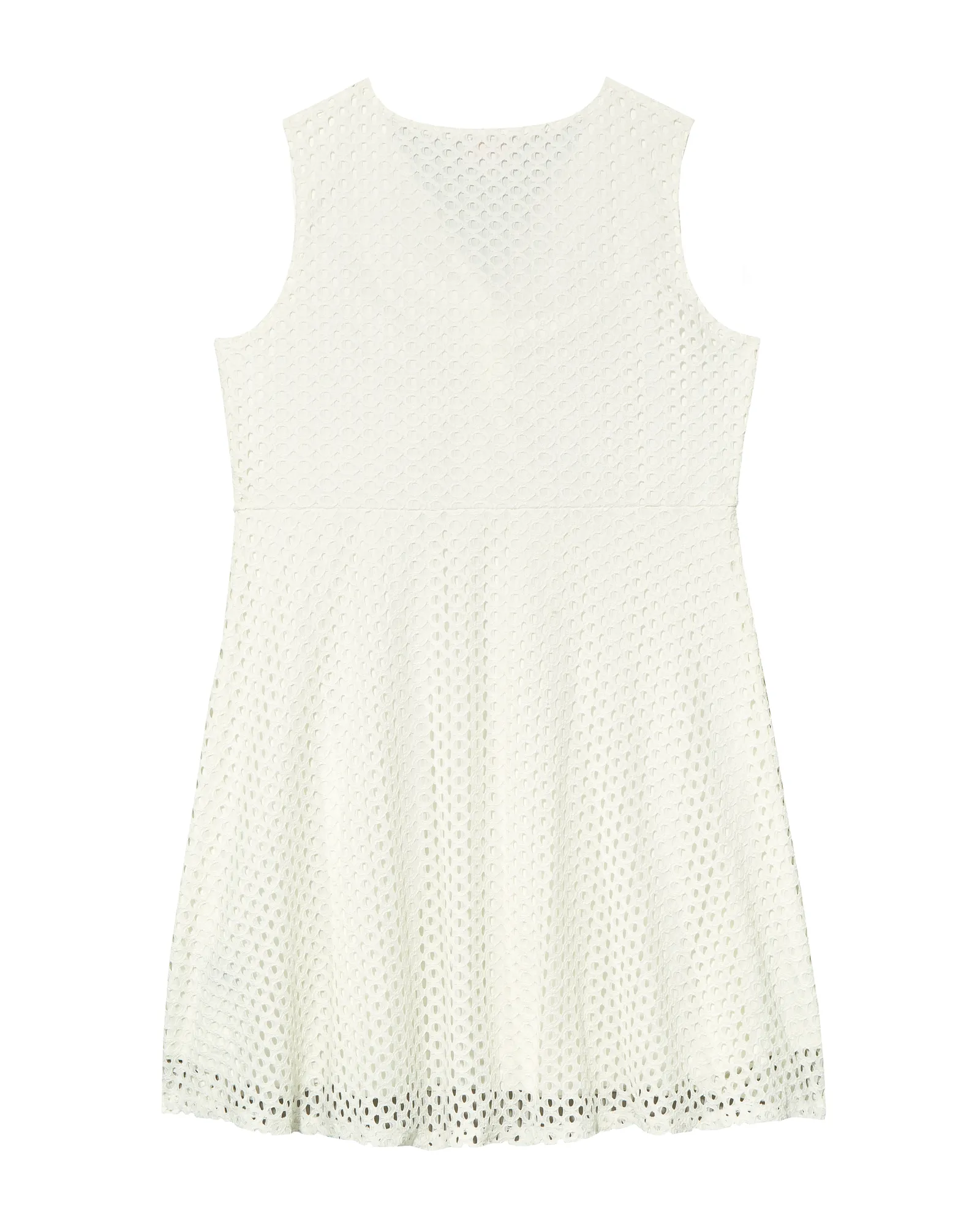 Charlotte Sleeveless V-Neck Eyelet Fit and Flare Dress with Knot | White