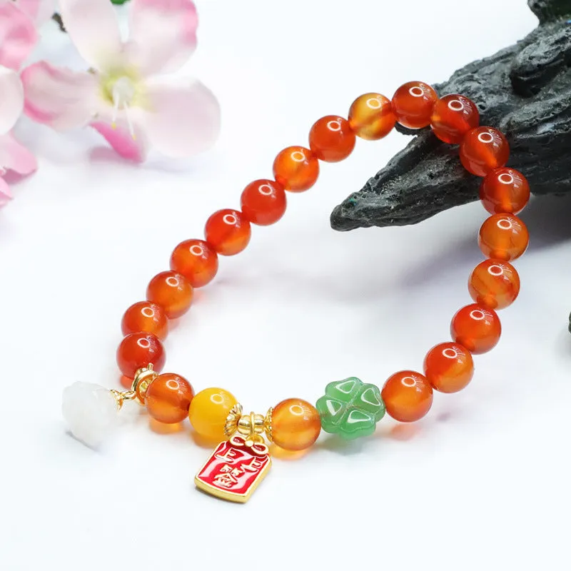 Chinese Lotus Seedpod Red Agate and Chalcedony Bracelet - Sterling Silver Jewelry