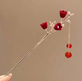 Chinese Style Retro Plum Blossom Branch Tassel Hairpin