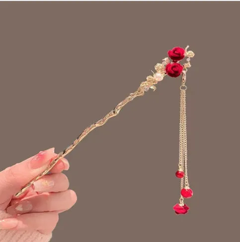 Chinese Style Retro Plum Blossom Branch Tassel Hairpin