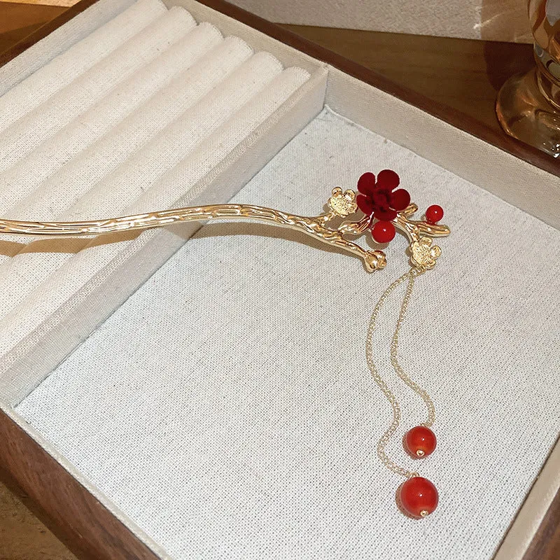 Chinese Style Retro Plum Blossom Branch Tassel Hairpin