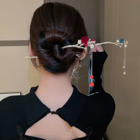 Chinese Style Retro Plum Blossom Branch Tassel Hairpin