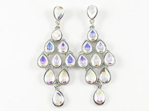 Classic Elegant Aurora Borealis Pear Shape Chandelier Fashion Earrings