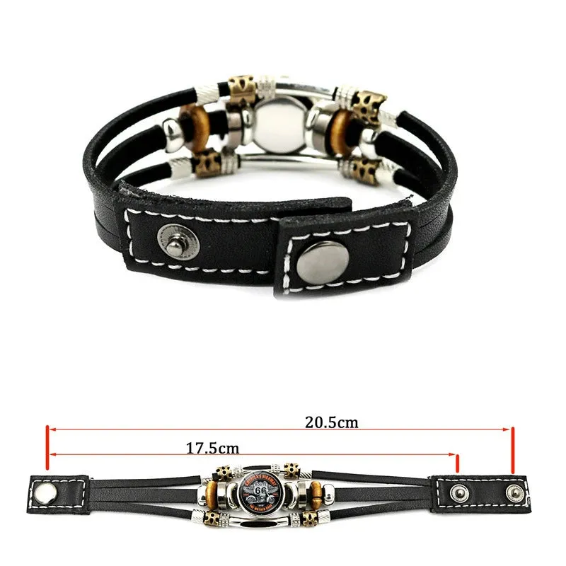 Classic US Route 66 Leather Bracelet Vintage Fashion Logo US Route 66 Multi Layer Woven Bracelet Handmade Jewelry Gift