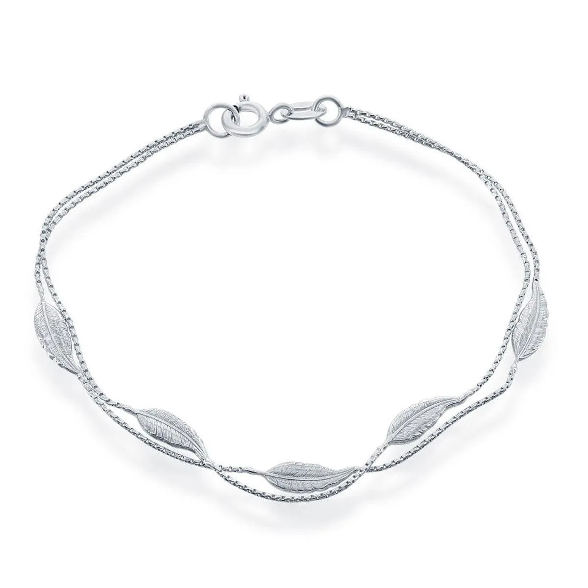 Classic Women's Bracelet - Sterling Silver Double Strand with Leaves | S-4924