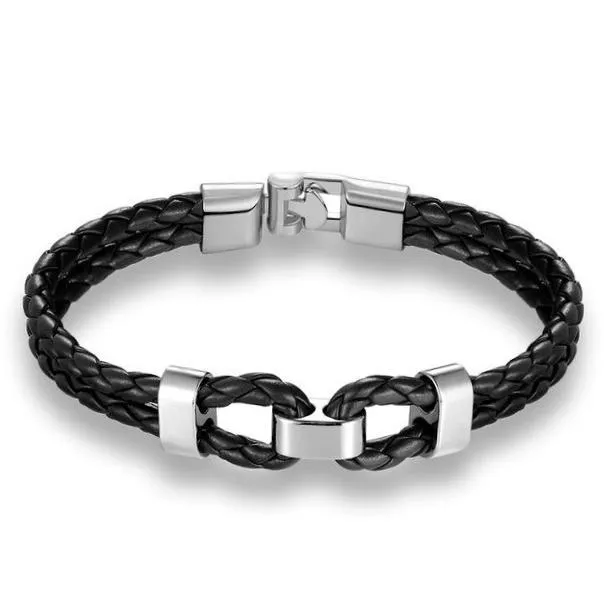 Classy Men Black Leather Bracelet