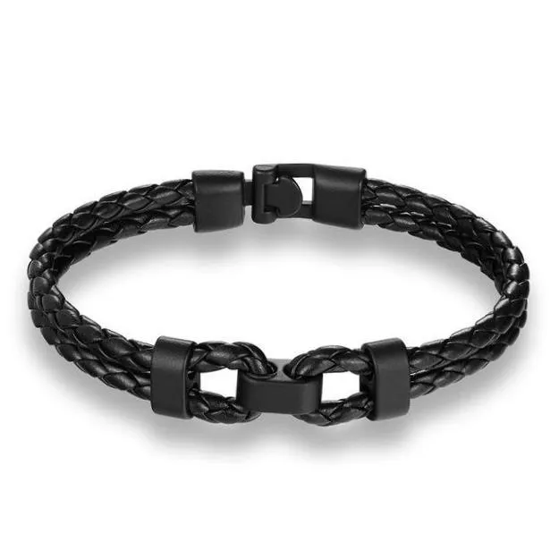 Classy Men Black Leather Bracelet