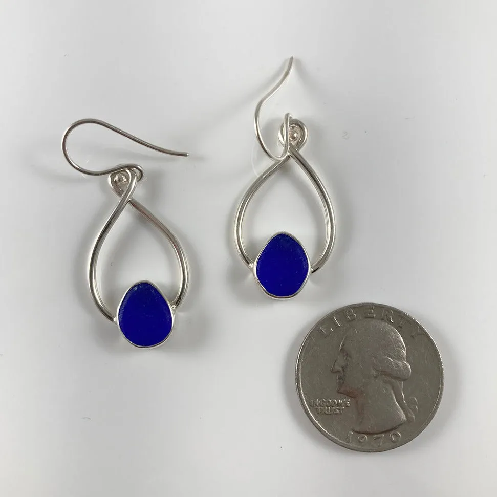 Cobalt Sea Glass & Sterling Silver Drop Earrings