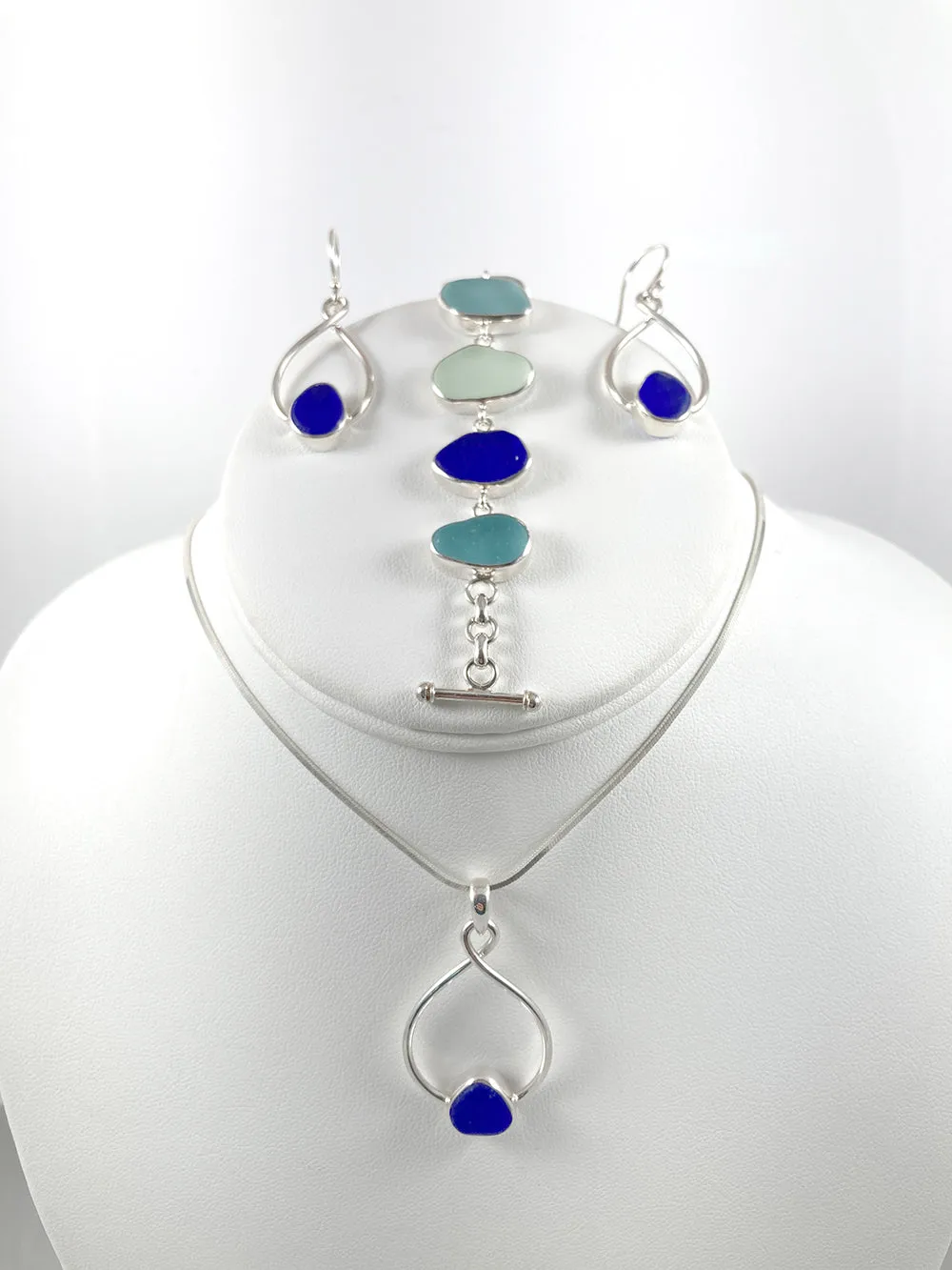 Cobalt Sea Glass & Sterling Silver Drop Earrings