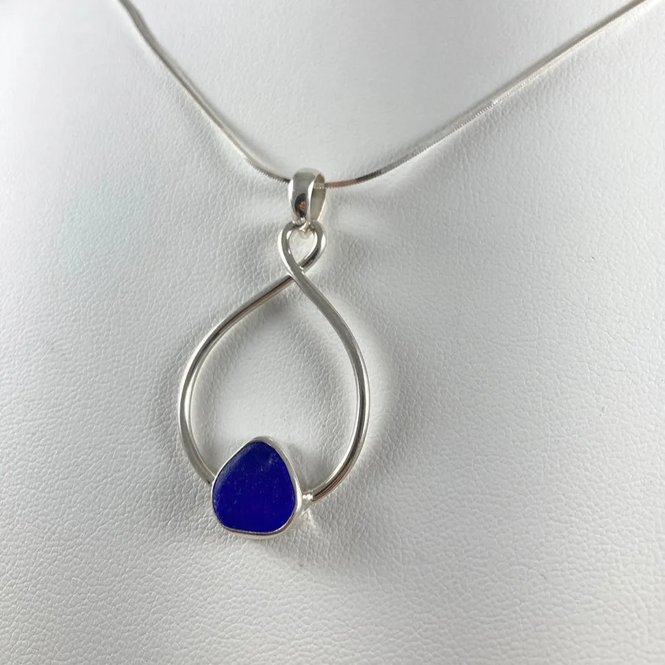 Cobalt Sea Glass & Sterling Silver Drop Earrings