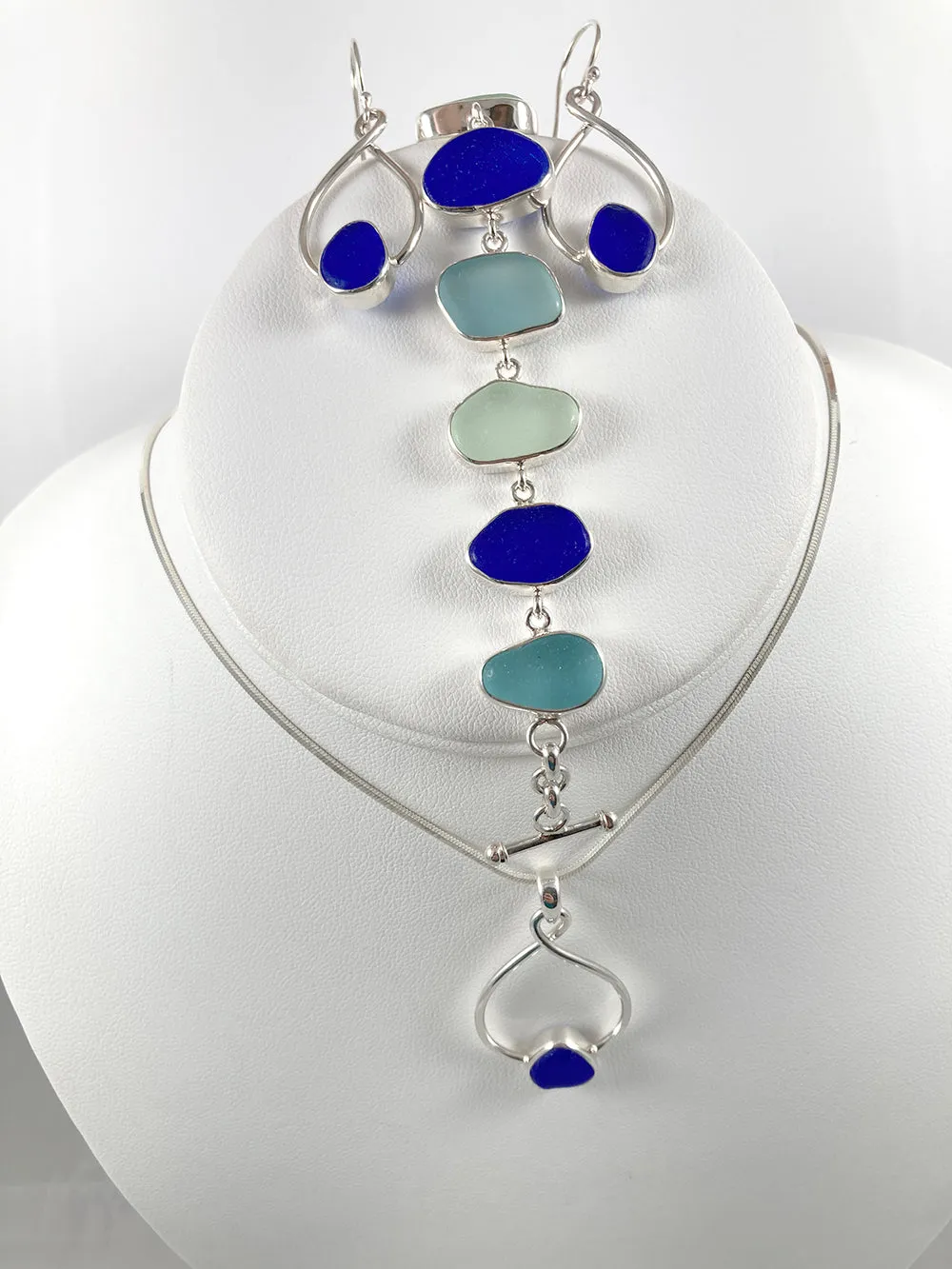 Cobalt Sea Glass & Sterling Silver Drop Earrings