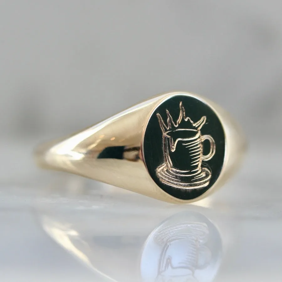 Coffee Engraved Signet Ring