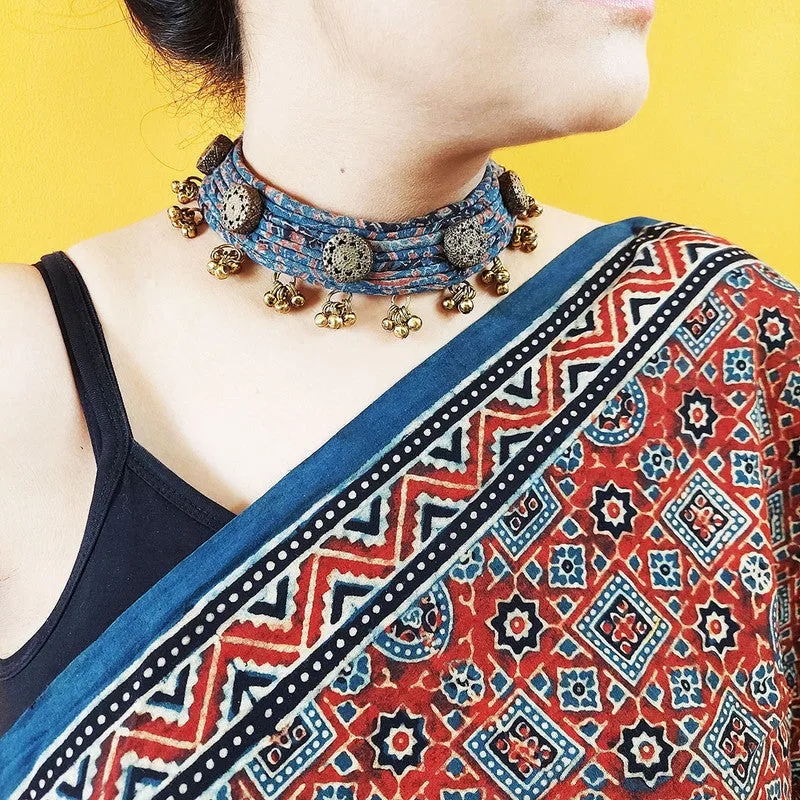 Cotton Neckpiece | Ajrakh Choker | Indigo