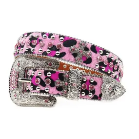 Cross Rivet Studded Bling Rhinestone Leather Belt