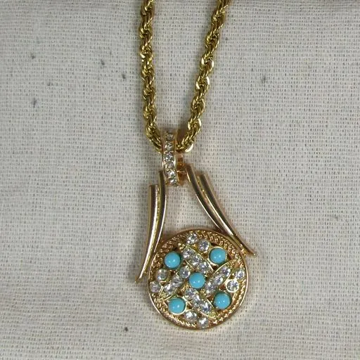 Crystal & Turquoise Pendant Necklace Gold