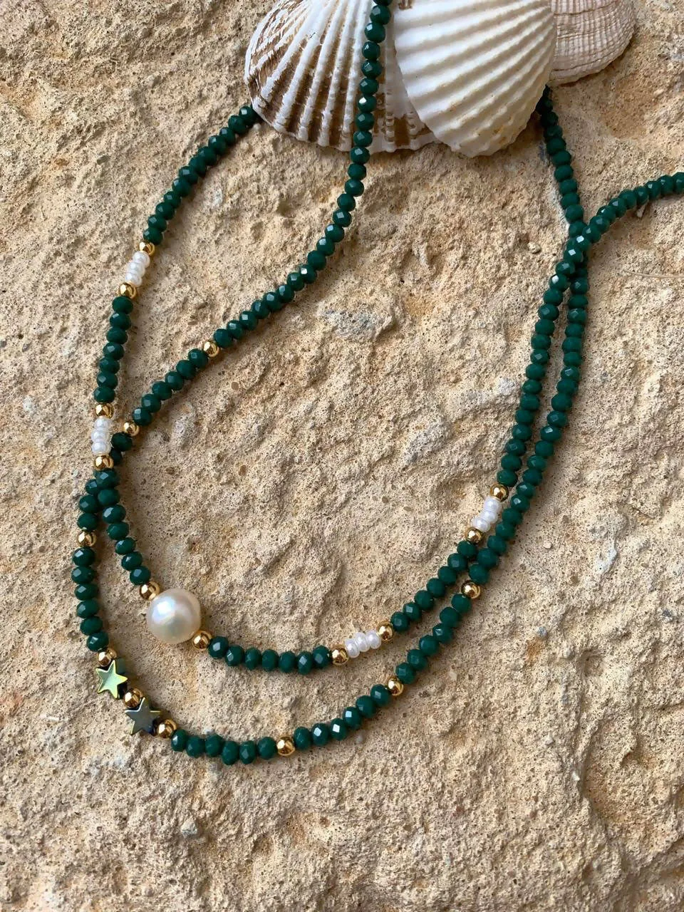 Crystal green Choker with pearl