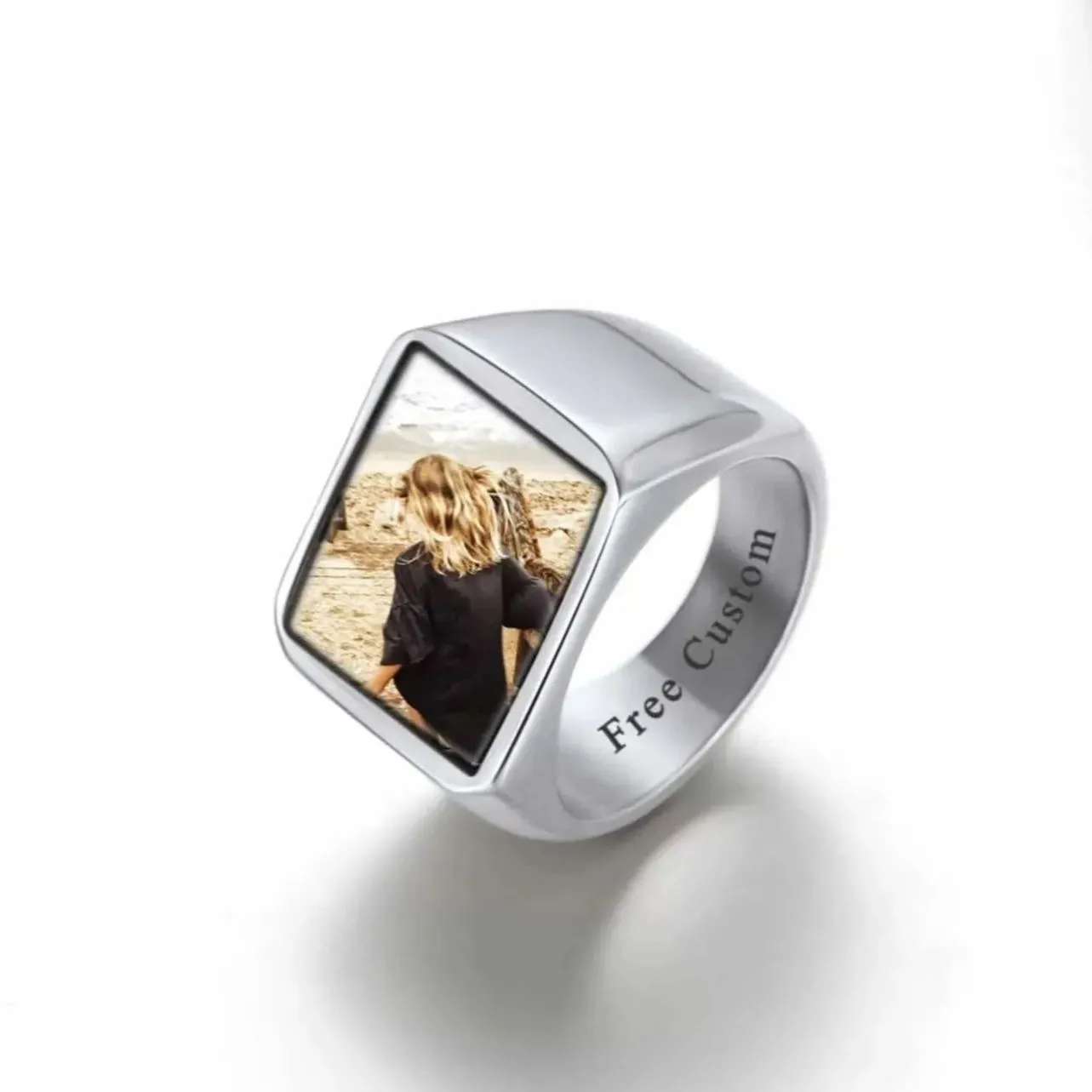 Custom Square Signet Ring With Photo for Men