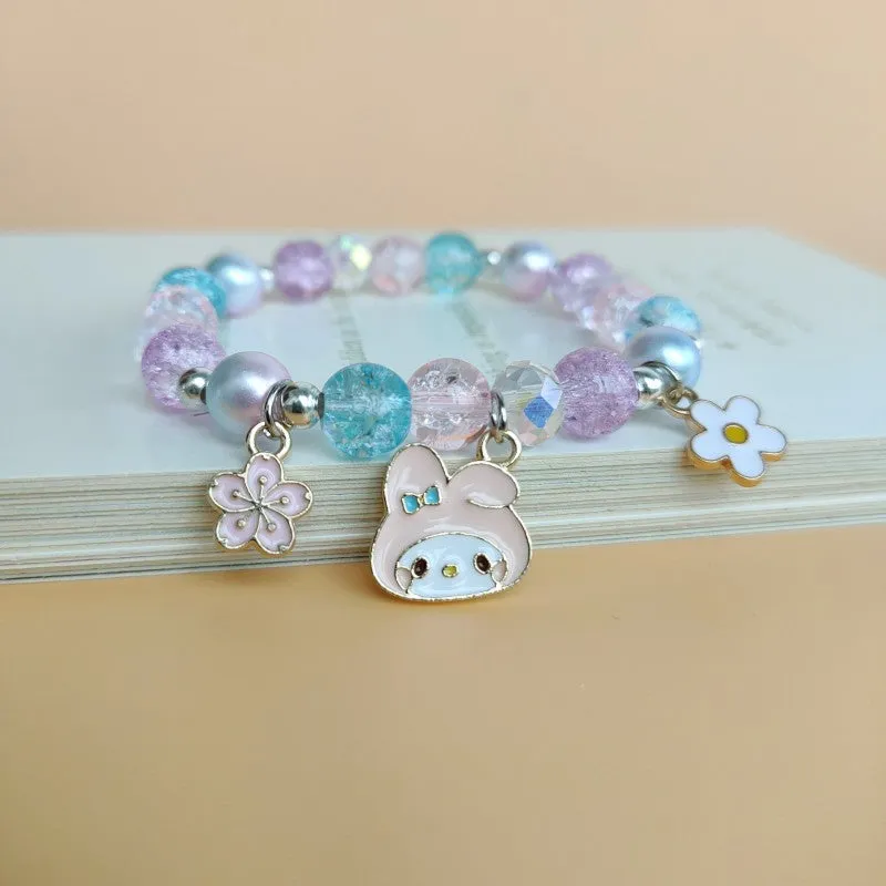 Cute Cartoon My Melody Children's Beaded Crystal Female Couple Student Girlfriends Gift Color Bracelet Accessories