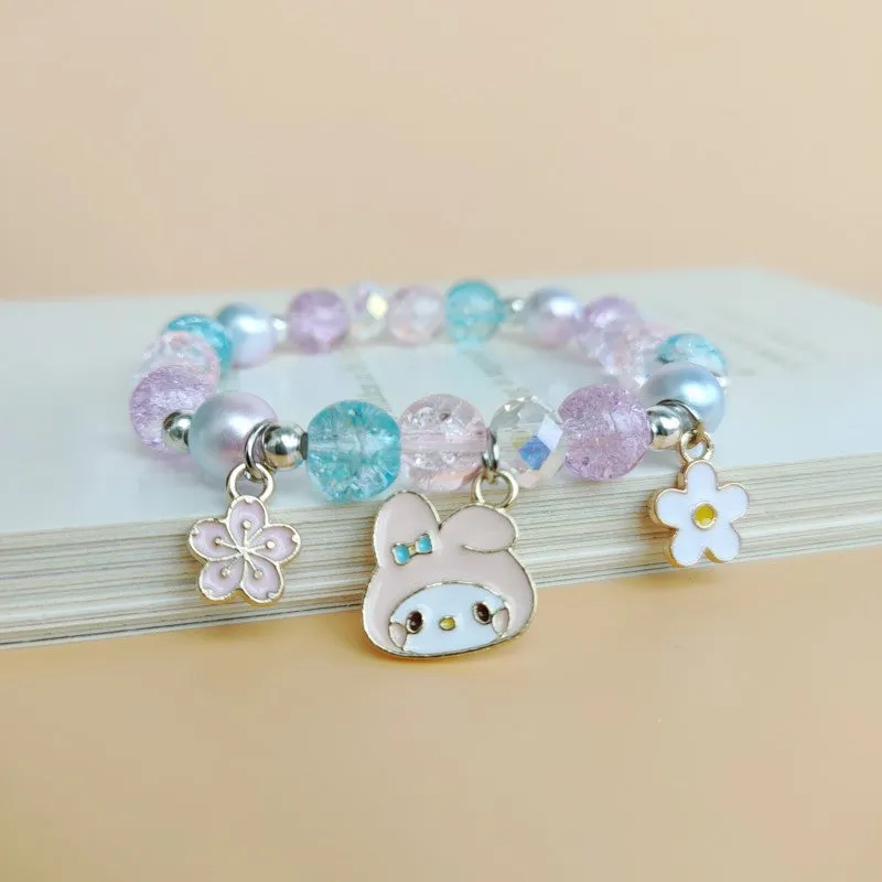 Cute Cartoon My Melody Children's Beaded Crystal Female Couple Student Girlfriends Gift Color Bracelet Accessories