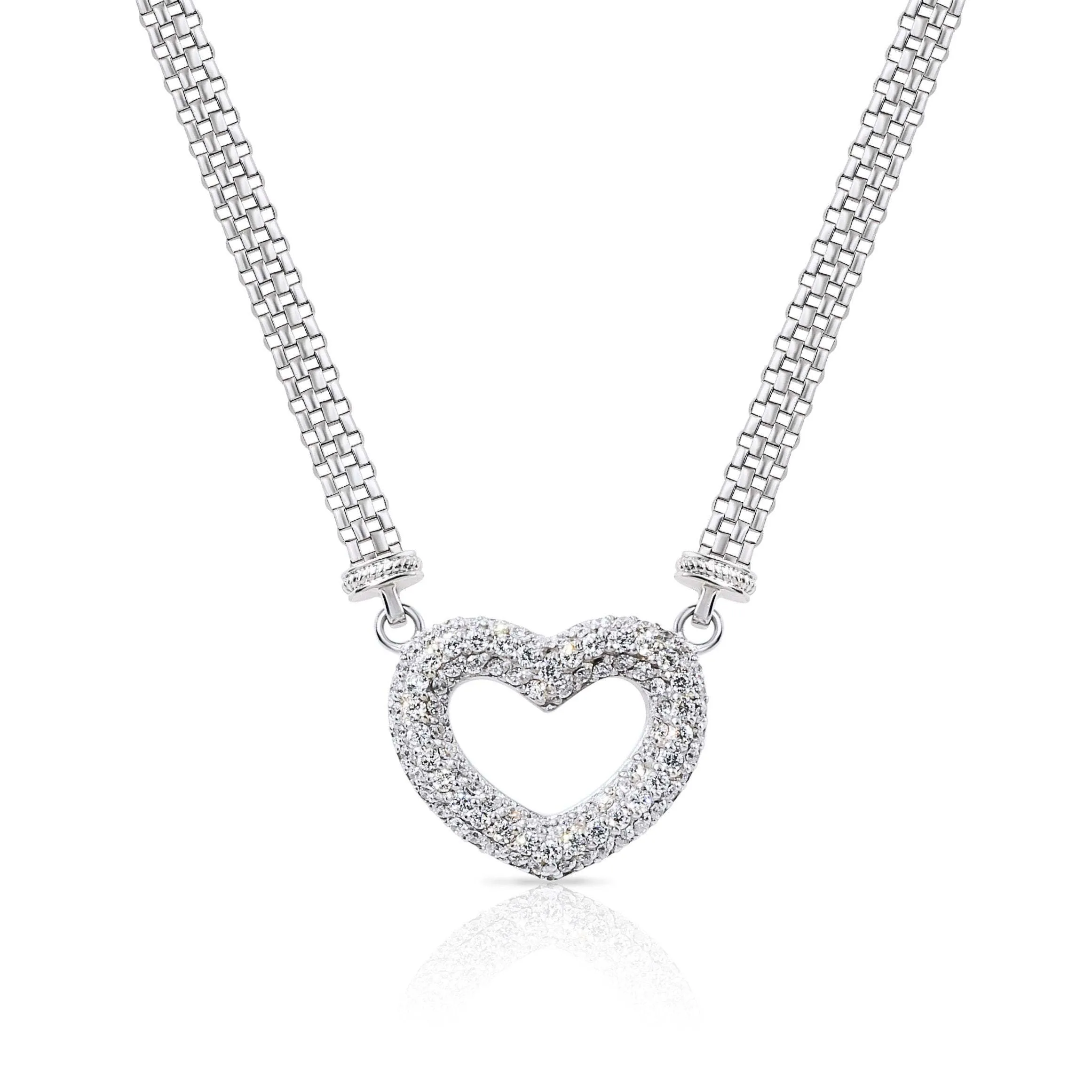 CZ Italian Heart Necklace and Bracelet Gift Set in Sterling Silver