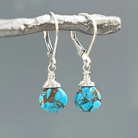 Dainty Copper Turquoise Earrings Sterling Silver, Gold, leverback dangle earrings