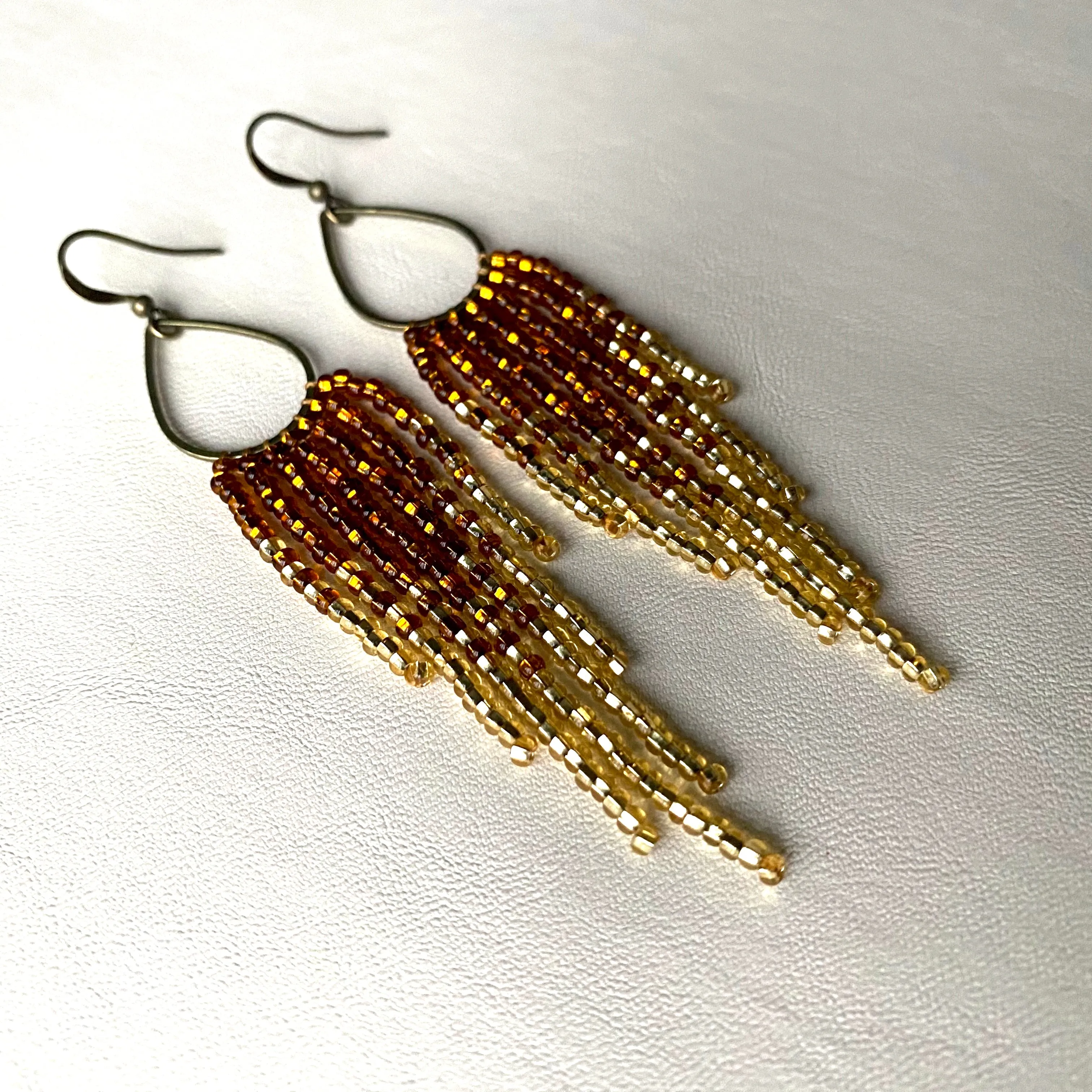 Dainty Ombre Gold Seed Bead Earrings, Shiny and Sparkly Fringe Chandelier Earrings, Bohemian Earrings, Statement Earring, Boho Chic Earrings, Luxury Earrings