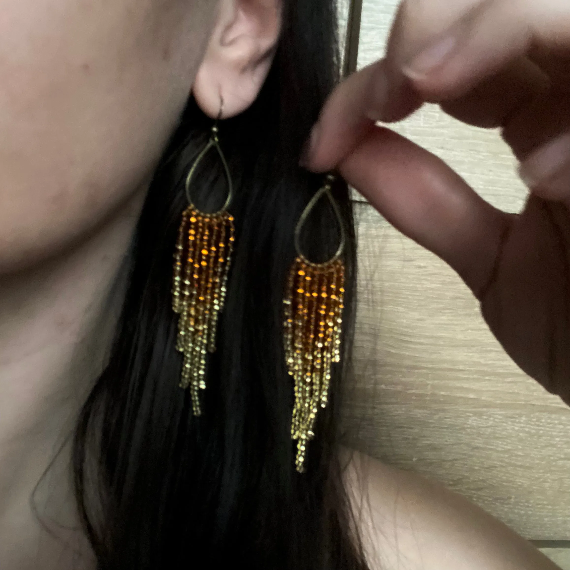 Dainty Ombre Gold Seed Bead Earrings, Shiny and Sparkly Fringe Chandelier Earrings, Bohemian Earrings, Statement Earring, Boho Chic Earrings, Luxury Earrings