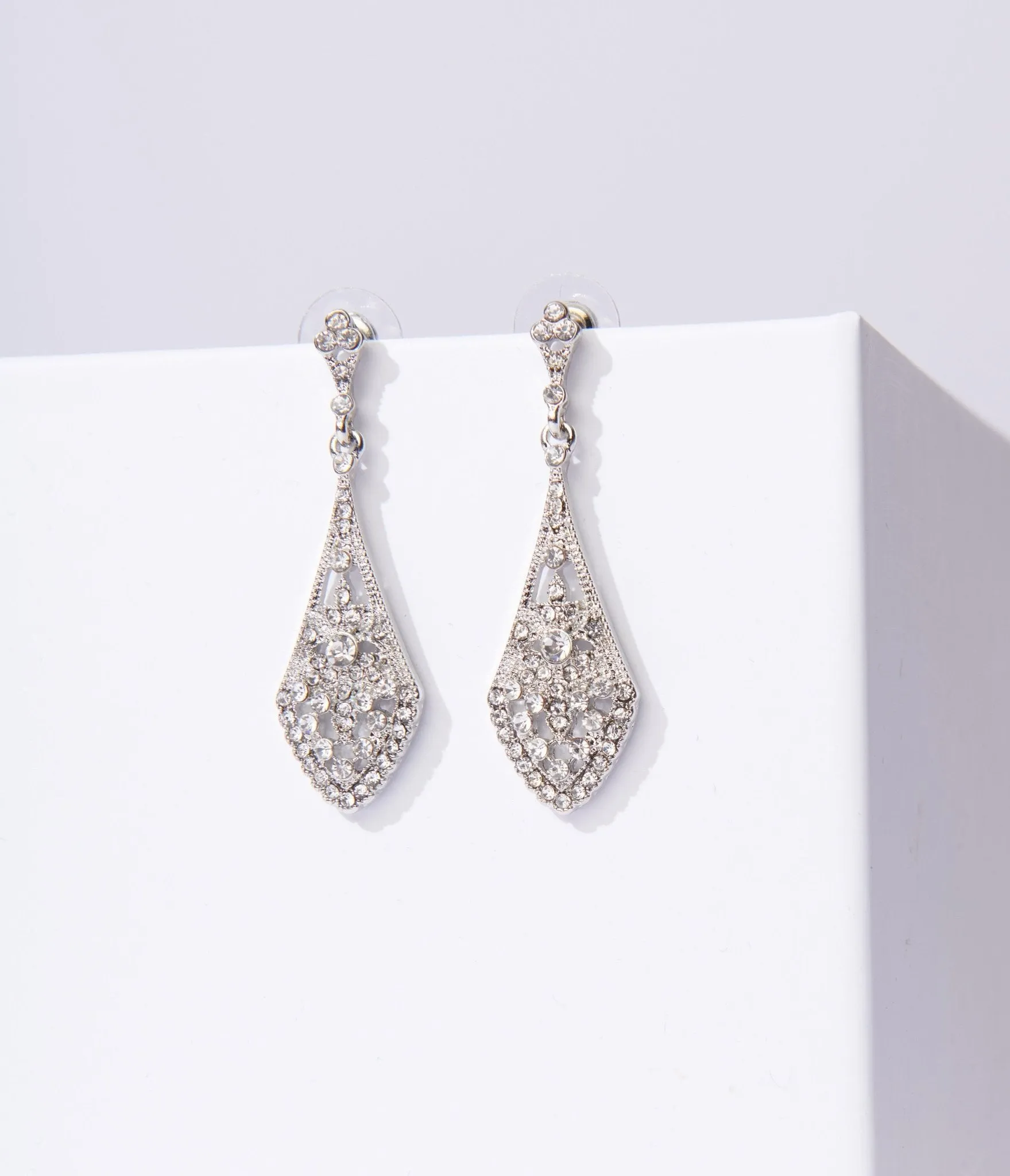 Deco Silver Rhinestone Chandelier Drop Earrings