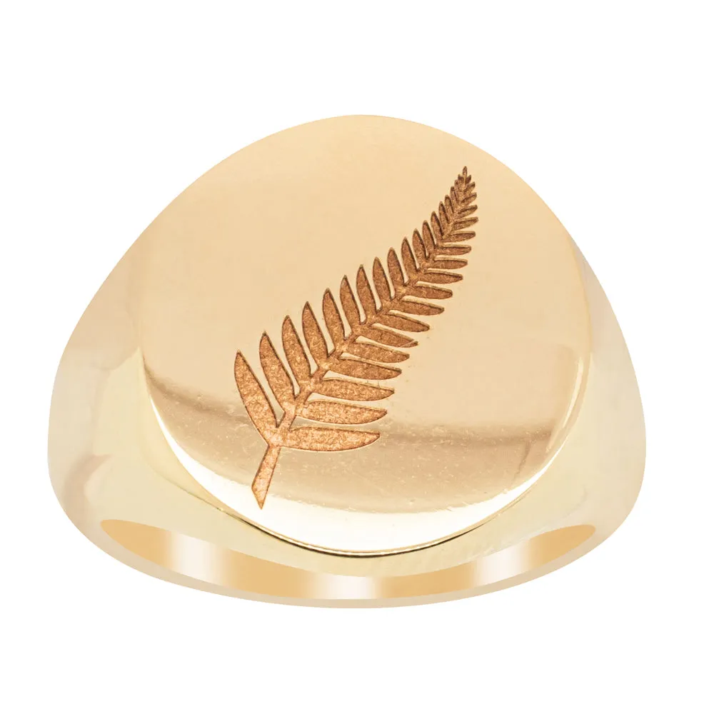 Deja Vu 9ct Yellow Gold NZ Fern Oval Signet Ring