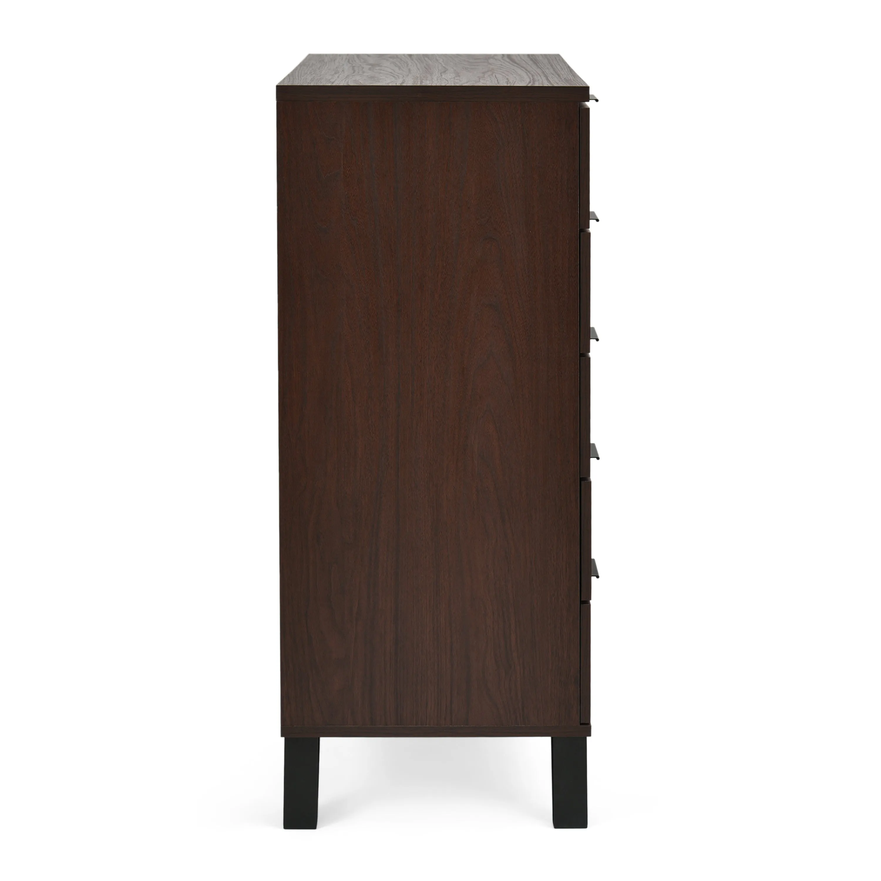 Demijen Modern Industrial 5 Drawer Wide Dresser, Walnut and Matte Black