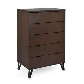 Demijen Modern Industrial 5 Drawer Wide Dresser, Walnut and Matte Black