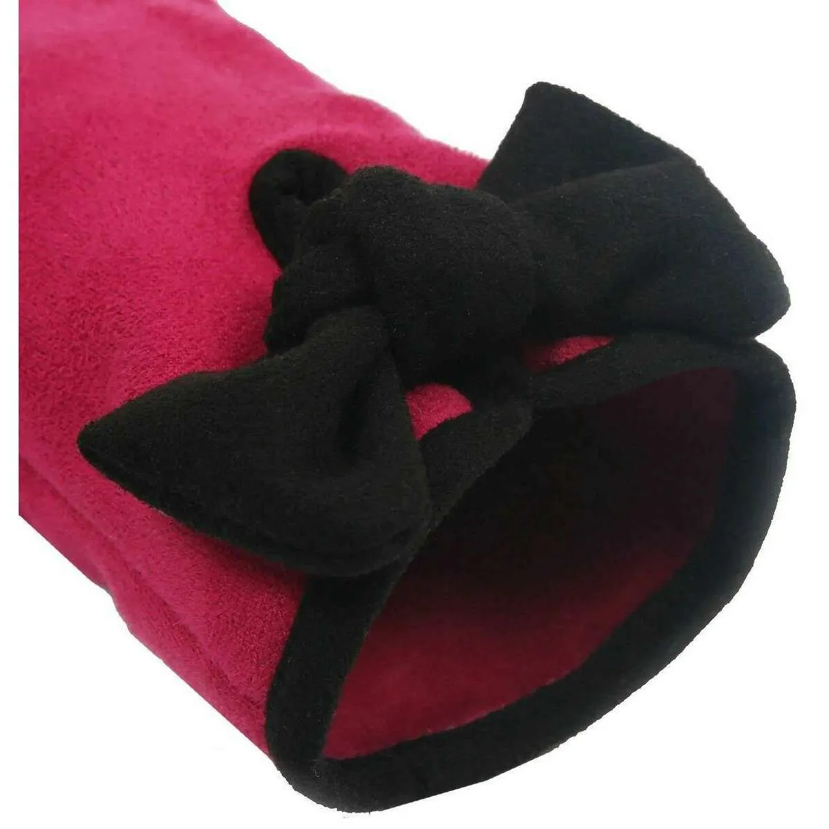 Dents Velour Lined Faux Suede Bow Gloves - Fuchsia Pink/Black