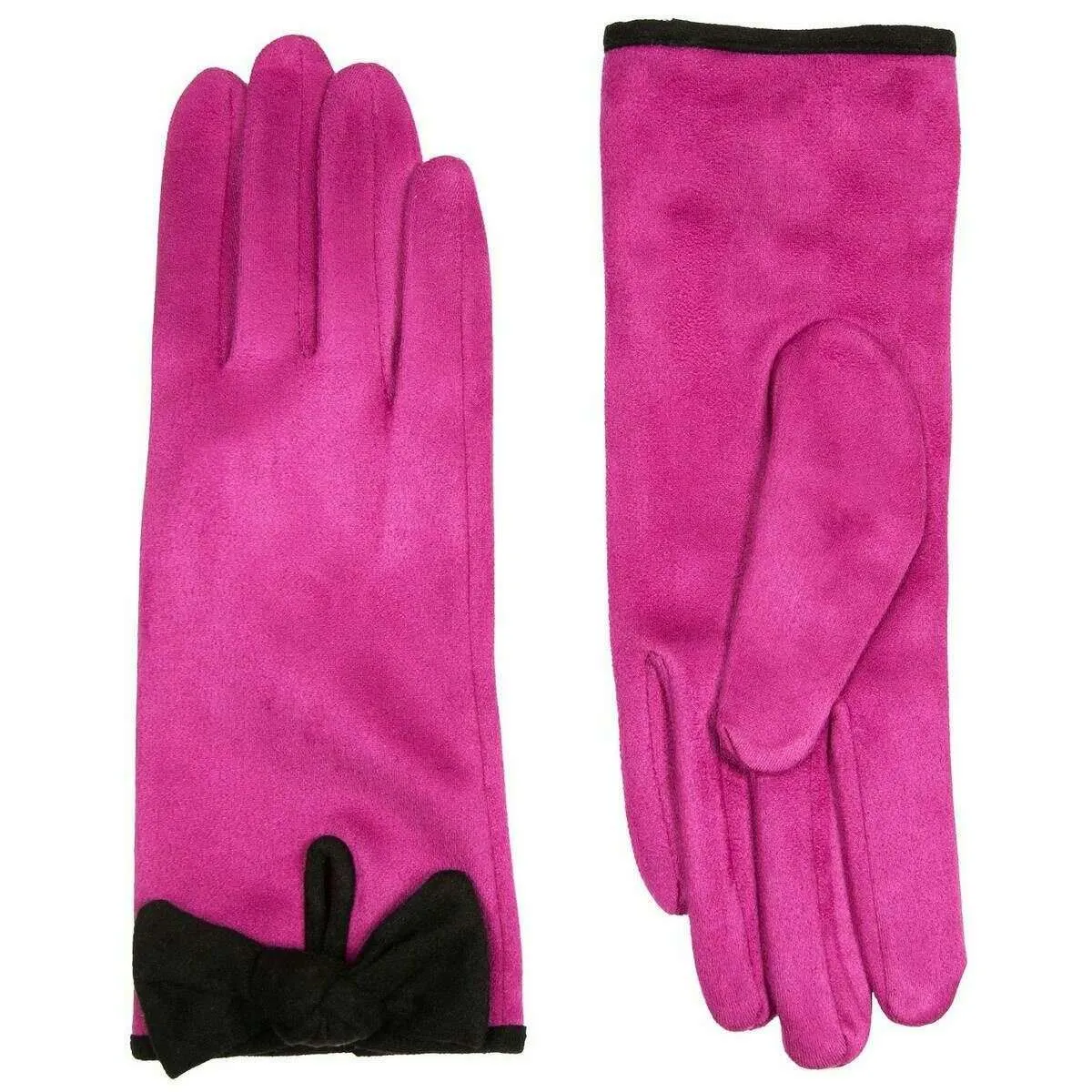 Dents Velour Lined Faux Suede Bow Gloves - Fuchsia Pink/Black