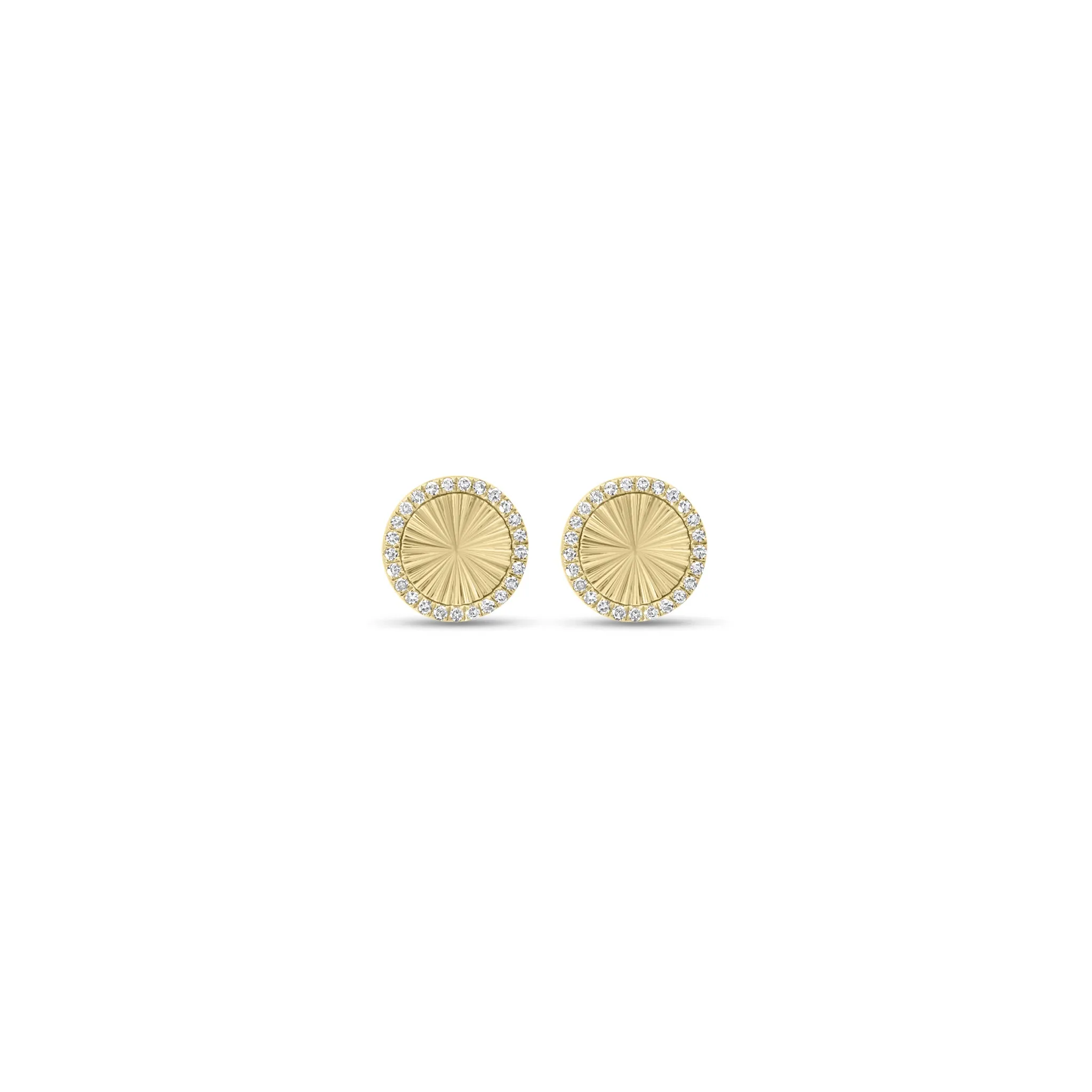 Diamond & Ridged Gold Button Stud Earrings